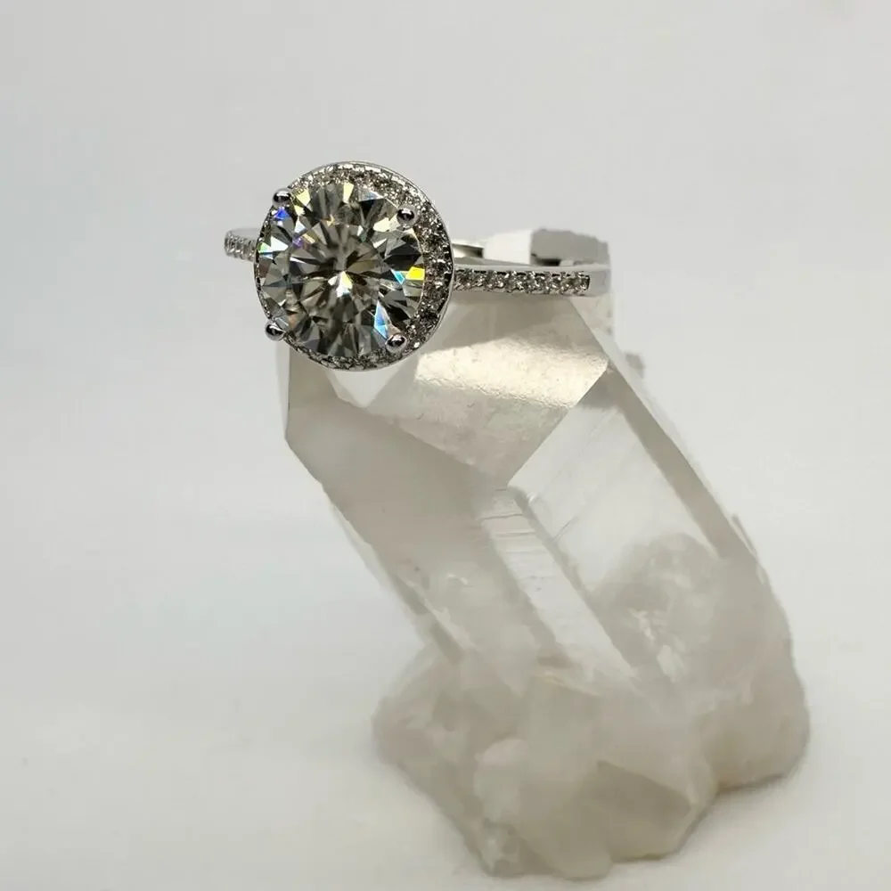 Moissanite Halo Ring Engagement Wedding Brilliant Round Cut 925 GRA 2 Ct Size 7
